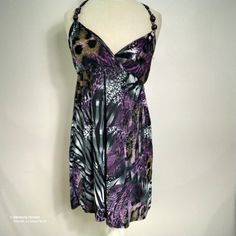 Christina Love Purple & Black Stretch Halter Mini Knee Length Island Resort Cruise Travel Honeymoon Vacation Staycation Beach Wedding Bridal Dress With Wood Tahiti Beads New With Tags Various Junio Sizes. Retail $50 Now Only $25. Free Bonus Gift With Purchase. Purple Summer Sundress For Parties, Purple V-neck Sundress For The Beach, Purple V-neck Beach Sundress, Purple Floral Print Sundress For Beach, Purple Fitted Sundress For Beach, Purple Fitted Sundress For The Beach, Fitted Purple Sundress For The Beach, Purple Floral Print Mini Dress For Beach, Purple Mini Sundress For The Beach