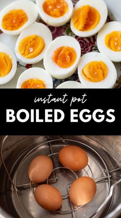 boiled eggs in an instant pot with text overlay