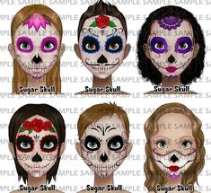 Makijaż Sugar Skull, Maquillage Halloween Simple, Halloween Sugar Skull, Skull Face Paint, Sugar Skull Face, Skeleton Face