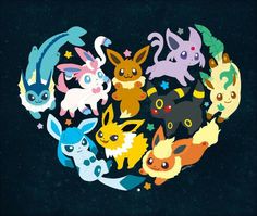 pokemon wallpaper with many different types of pikachu and eevee characters