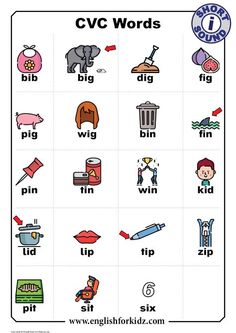 cvc words worksheet with pictures on it