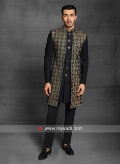 Kurta Pajama With Long Jacket, Shaddi Dress, Tailor Bird, Western Dress For Men, Dresses Man, Marriage Outfit, Formal Jackets For Men, Indo Western Dress For Men