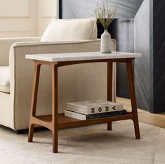 Reeve Mid-Century Side Table (28") | West Elm Side Table Styling, Mid Century Side Table, Narrow Side Table, Rustic Side Table, Side Table Decor, Side Table Design, White Side Tables, Marble Side Tables, Living Room Side Table