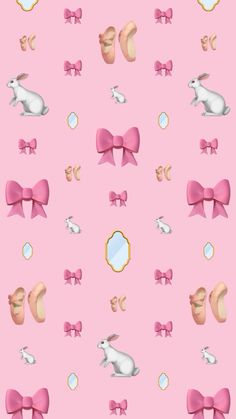 a pink background with many different bows and mirrors