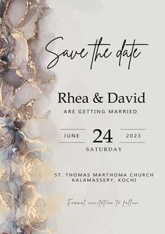 the save the date card is shown with an abstract design