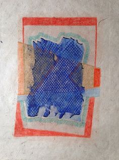 a piece of paper with blue and orange designs on it