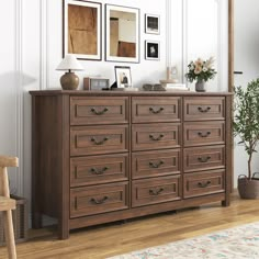 Long Dressers Bedroom, Bedroom Furniture Rustic, Brown Dressers, Wide Closet, Rustic Handles, Dresser Farmhouse, Rustic Chest Of Drawers, Double Chest Of Drawers, 12 Drawer Dresser