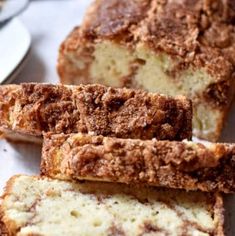 slices of bread sitting on top of a white plate