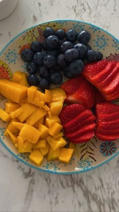 the fruit is cut up and ready to be eaten on the plate for lunch or dessert