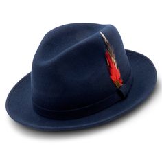 Pinch Crown: Offers A Sharp, Tailored Look That Complements Formal And Casual Attire Alike. Feather Accent: Brings A Vintage Flair And Artistic Detail To The Hat. 2 ¼" Brim: Provides Sun Protection While Maintaining A Fashionable Edge. Velcro Size Adjuster: Allows Easy Adjustments For A Custom Fit. No Lining: Ensures A Lightweight Feel For Enhanced Comfort. Red Fitted Fedora For Kentucky Derby, Fitted Red Wool Hat, Red Fitted Fedora Felt Hat, Fitted Red Fedora Felt Hat, Black Caterpillar, Felt Dress, Surf Hats, Dress Hat, Mesh Hat