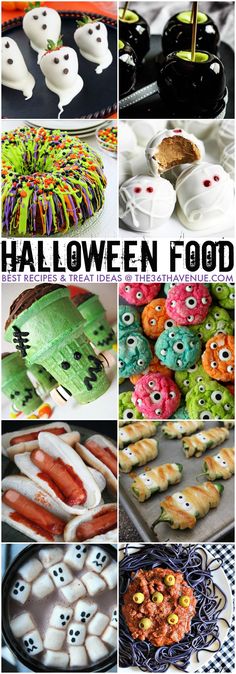 halloween food and desserts are featured in this collage