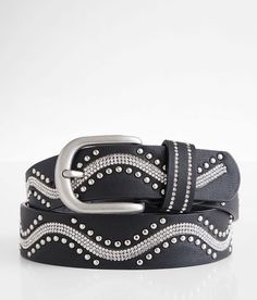 "BKE Glitz Wave Belt - Black Large, Women's Black Rhinestone and stud 1 1/4" faux leather belt. 80% Polyurethane 10% Metal 10% Glass. Apparel & Accessories" Interesting Belts, Ice Belt, Women's Belts, Belt For Women, Faux Leather Belts, Belt Black, Black Rhinestone, Black Media, Black Belt