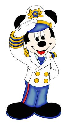 mickey mouse in uniform waving at the camera