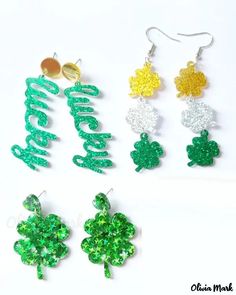 Color: style1, Size: One Size Vintage Type, Olivia Mark, St Patricks, St Patricks Day, Style Vintage, Glitter, Drop Earrings, Plants, Pattern