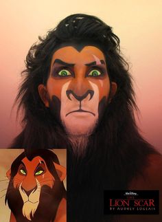 Makeup Looks Extreme, Scar Face Costume, Disney Characters Makeup, Halloween Villain Costumes, Scar Disney Costume, Red Panda Makeup, Black Face Paint Ideas, Male Disney Villains Costumes, Halloween Makeup Disney