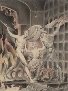 size: 12x9in Giclee Print: Illustration 2 to Milton's Paradise Lost : Satan, Sin, and Death: Satan Comes to the Gates of Hell, by William Blake : William Blake Paintings, John Milton Paradise Lost, Ralph Steadman, John Milton, Gates Of Hell