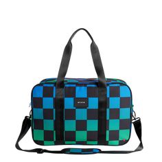 state bags rockaway duffle polyester canvas blue checkerboard front view on luggage click to zoom Trendy Large Capacity Luggage For Travel, Blue Rectangular Bag With Luggage Sleeve, Weekend Trip Tote Luggage With Adjustable Strap, Trendy Rectangular Luggage For Everyday Use, Trendy Satchel Weekender Bag For Travel, Trendy Travel Weekender Satchel Bag, Multicolor Shoulder Bag With Luggage Sleeve For Overnight Trips, Trendy Weekender Satchel Bag For Travel, Rectangular Everyday Luggage With Adjustable Strap