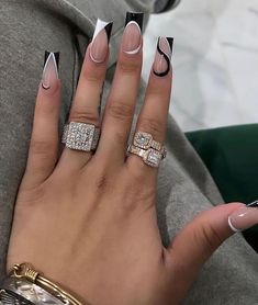 Black And White Nails, Black Acrylic Nails, Classy Acrylic Nails, Long Square Acrylic Nails, Trendy Nail, White Nail