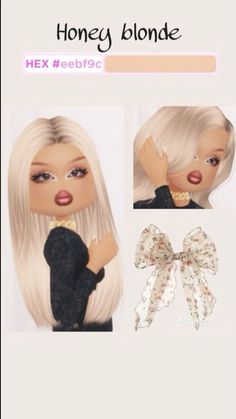 an image of a doll with blonde hair and bow tie on it's head