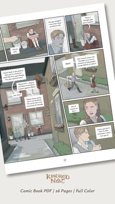 the comic page shows an image of two people talking to each other in front of a house