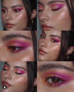 Tropical Eye Makeup, Pop Of Color Eye Makeup, Hibiscus Makeup, Pink And Orange Makeup, Colourful Eye Makeup, Maquillage On Fleek, Bright Eyeshadow, Pinterest Makeup, Eye Makeup Designs