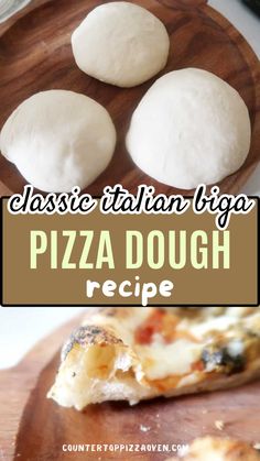 three different types of pizza dough on a cutting board with the words classic italian riga