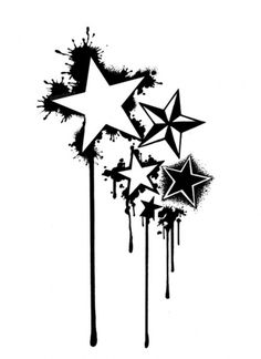 an image of some stars in the air with paint splatters on them and black ink