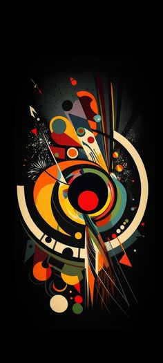 an abstract painting with circles and lines on black background stock photo - 1307982