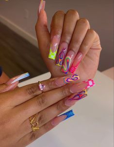 Colorful Summer Nails, Colourful Acrylic Nails, Ombre Acrylic Nails, Aesthetic Nails, Colorful Nails