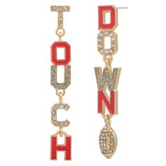 PRICES MAY VARY. 【Product】:Our TOUCHDOWN earrings, the letters T, C, O are embellished with sparkling rhinestones and very delicate footballs. Get your rugby party hooked. 【Design Concept】: Let's shout "TOUCHDOWN" for football games all the time. An earring full of football spirit that can be shared with your sports lovers. 【High Quality Material】: These football earrings are made of alloy and are lightweight. Both the post and the ear hook are designed to be hypoallergenic for long-term wear. 【 Rugby Party, Football Team Gifts, Football Spirit, Football Earrings, Sports Lover, Team Gifts, Football Mom, Ear Hook, Football Games