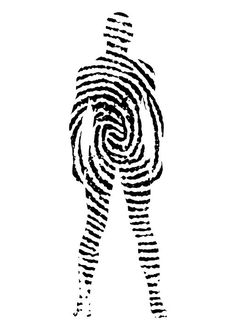 the silhouette of a man with a fingerprint on his body is shown in black and white