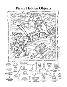 the pirate hidden objects coloring book with pictures and instructions for children to learn how to use them