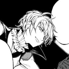 two anime characters are kissing in black and white