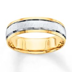 two tone gold and silver wedding band with an edge that is slightly flat to the side