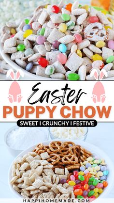 an easter puppy chow recipe with the title overlay