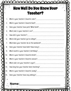 a teacher's question sheet with the words how well do you know your teacher?