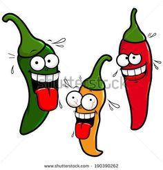 three chili peppers with faces and mouths