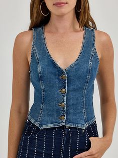 Deeper Well, Denim Waistcoat, Vest For Women, Jean Vest, Women's Jackets, Denim Vest, Womens Vest, Zig Zag, Outerwear Jackets