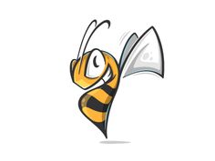 a cartoon bee flying through the air with its wings spread out to catch something in it's mouth