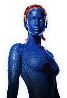 an image of a woman with blue paint on her face and chest, text reads ravenn