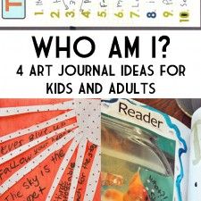 an open book with the title who am? art journal ideas for kids and adults