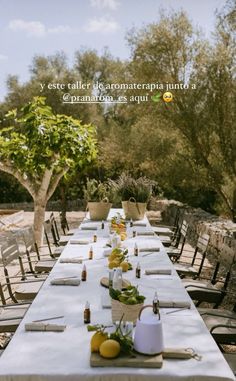 a long table set up for an outdoor dinner