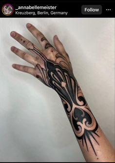 a person's hand with tattoos on it