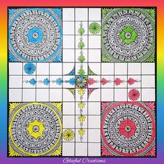 a cross with four different colored circles on the same page, and an image of flowers in