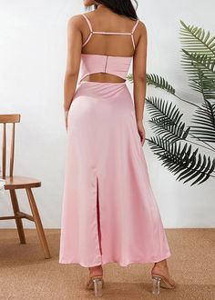 Look sophisticated and feel glamorous in this pink Cami Slip Satin Maxi Dress. Made of soft satin fabric, this stunning dress is sure to impress. Perfect for any formal occasion or night out, this maxi dress is sure to turn heads. Material: Polyester Fit Type: Slim Fit Fabric Type: SATIN Elasticity: Non Stretch Satin Finish Maxi Dress For Prom, Satin Finish Maxi Dress For Party, Satin Finish Party Maxi Dress, Satin Dress For Wedding Guest During Prom Season, Spring Backless Satin Finish Maxi Dress, Backless Maxi Dress With Satin Finish For Spring, Feminine Maxi Dress For Prom Party, Feminine Maxi Dress For Prom Season Party, Spring Satin Finish Backless Maxi Dress