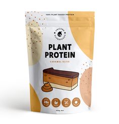 a bag of plant protein sitting on top of a white table