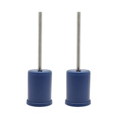 two blue toilet brush holders on a white background