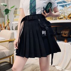 Please take the size info as a reference. The measurement error between 1-4cm is in the normal range.Fabric Material: Cotton BlendColor: BlackSize Chat: M. L. XL. 2XL. 3XL. 4XL Size Length Waist M 40cm/15.76" 70cm/27.58" L 40cm/15.76" 74cm/29.16" XL 41cm/16.15" 78cm/30.73" 2XL 41cm/16.15" 82cm/32.31" 3XL 42cm/16.55" 86cm/33.88" 4XL 42cm/16.55" 90cm/35.46" Black Mini Skirt In Punk Style, Black Harajuku Style Skirt, Black Tennis Skirt With Pockets For Summer, Black Summer Tennis Skirt With Pockets, Harajuku Style Cotton Pleated Skirt, Black Fitted Harajuku Mini Skirt, Black Punk Skirt For School, Black Punk Mini Skirt For School, Black Pleated Mini Skirt In Punk Style