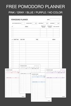 the free printable planner is shown in three different colors