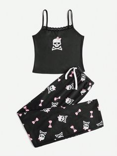 Kawaii Skull, Korean Style Winter, Pj Outfit, Hip Hop Cargo Pants, Pijamas Women, Sleepwear Women Pajamas, Cute Sleepwear, Cute Pajama Sets, Cute Pajamas